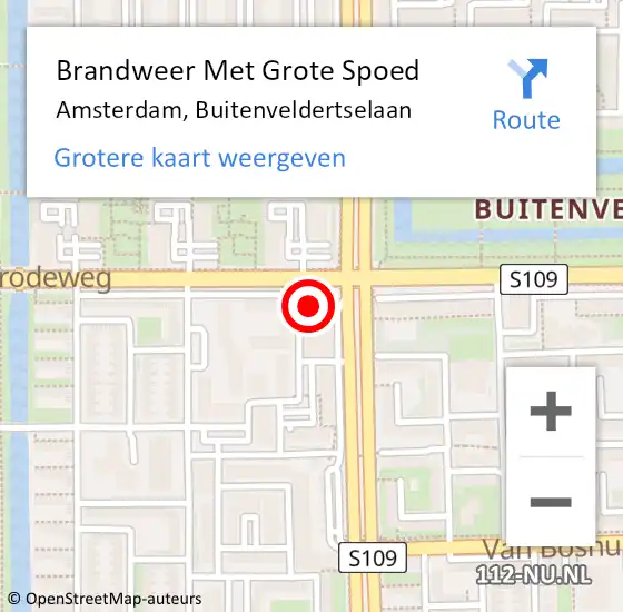 Locatie op kaart van de 112 melding: Brandweer Met Grote Spoed Naar Amsterdam, Buitenveldertselaan op 25 september 2024 20:45