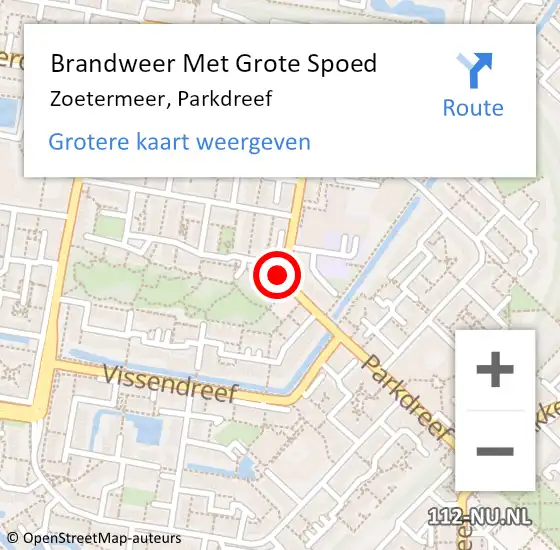 Locatie op kaart van de 112 melding: Brandweer Met Grote Spoed Naar Zoetermeer, Parkdreef op 25 september 2024 21:05