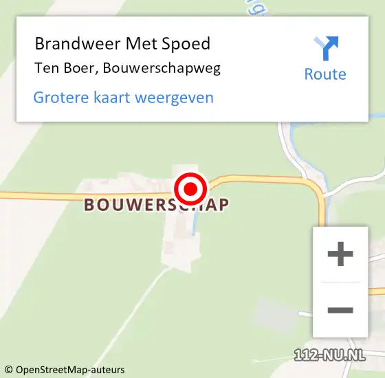 Locatie op kaart van de 112 melding: Brandweer Met Spoed Naar Ten Boer, Bouwerschapweg op 25 september 2024 21:18