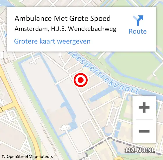 Locatie op kaart van de 112 melding: Ambulance Met Grote Spoed Naar Amsterdam, H.J.E. Wenckebachweg op 25 september 2024 21:24