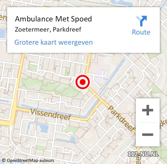 Locatie op kaart van de 112 melding: Ambulance Met Spoed Naar Zoetermeer, Parkdreef op 25 september 2024 21:36