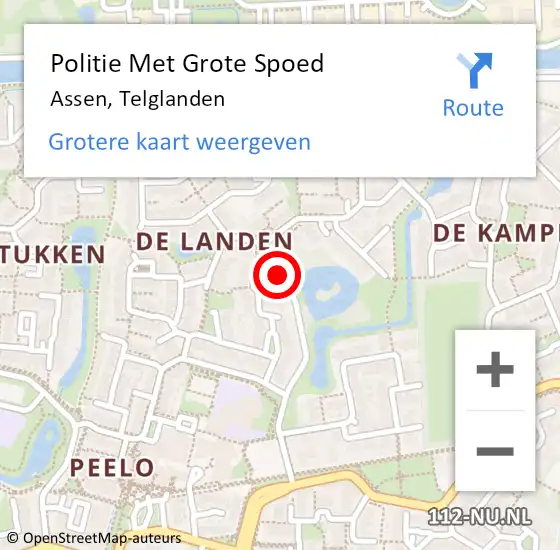 Locatie op kaart van de 112 melding: Politie Met Grote Spoed Naar Assen, Telglanden op 25 september 2024 21:58