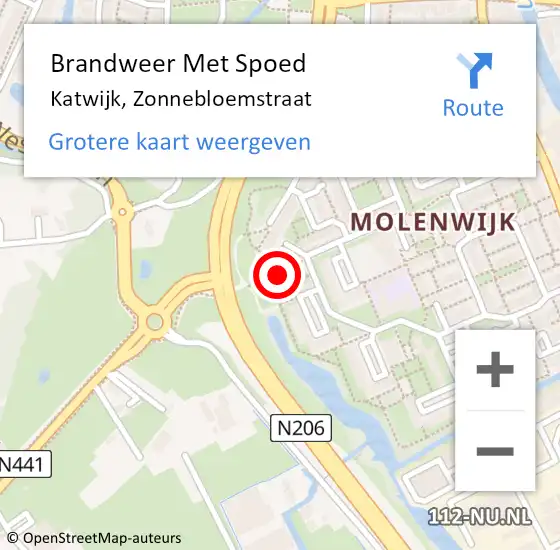 Locatie op kaart van de 112 melding: Brandweer Met Spoed Naar Katwijk, Zonnebloemstraat op 25 september 2024 22:18