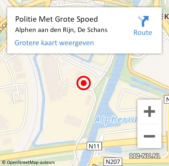 Locatie op kaart van de 112 melding: Politie Met Grote Spoed Naar Alphen aan den Rijn, De Schans op 25 september 2024 22:19