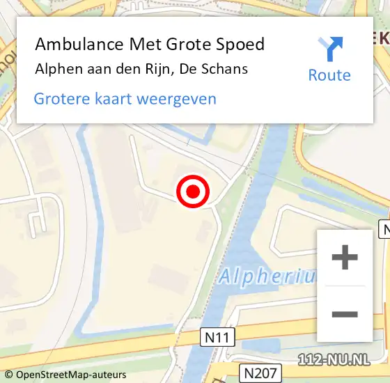 Locatie op kaart van de 112 melding: Ambulance Met Grote Spoed Naar Alphen aan den Rijn, De Schans op 25 september 2024 22:19