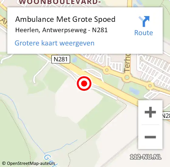 Locatie op kaart van de 112 melding: Ambulance Met Grote Spoed Naar Heerlen, Antwerpseweg - N281 op 25 september 2024 22:22