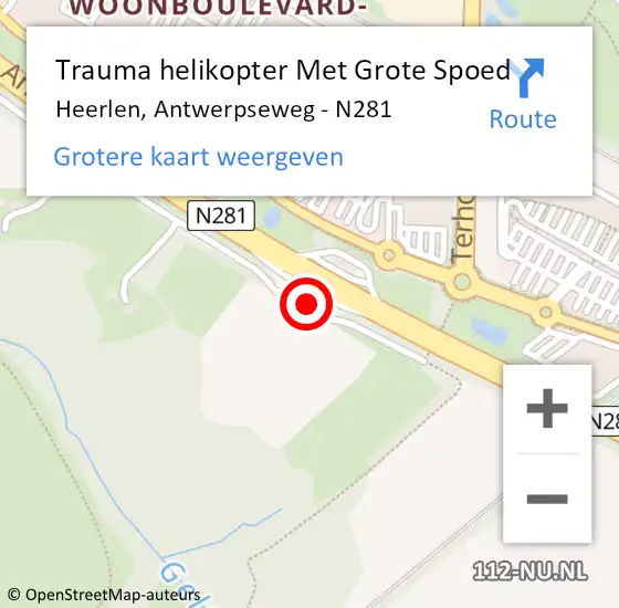 Locatie op kaart van de 112 melding: Trauma helikopter Met Grote Spoed Naar Heerlen, Antwerpseweg - N281 op 25 september 2024 22:23