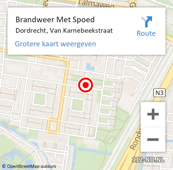 Locatie op kaart van de 112 melding: Brandweer Met Spoed Naar Dordrecht, Van Karnebeekstraat op 25 september 2024 23:03