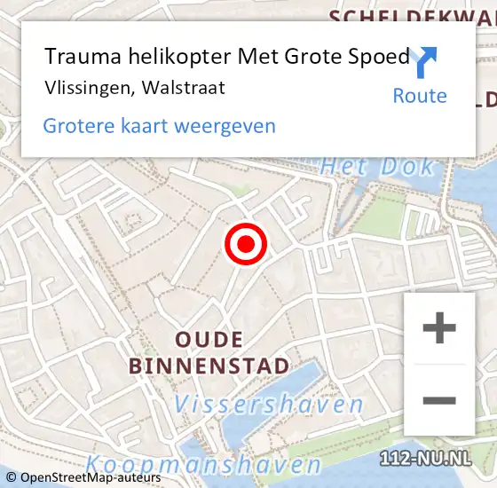 Locatie op kaart van de 112 melding: Trauma helikopter Met Grote Spoed Naar Vlissingen, Walstraat op 25 september 2024 23:43