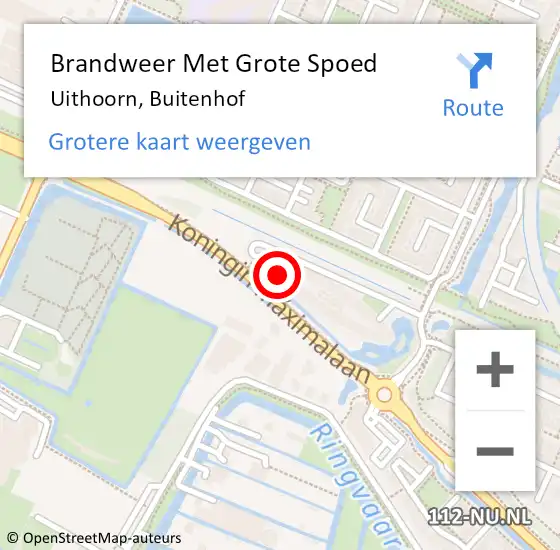 Locatie op kaart van de 112 melding: Brandweer Met Grote Spoed Naar Uithoorn, Buitenhof op 26 september 2024 00:15