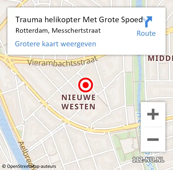 Locatie op kaart van de 112 melding: Trauma helikopter Met Grote Spoed Naar Rotterdam, Messchertstraat op 26 september 2024 00:16