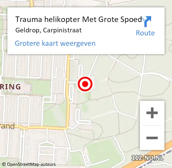 Locatie op kaart van de 112 melding: Trauma helikopter Met Grote Spoed Naar Geldrop, Carpinistraat op 26 september 2024 00:53