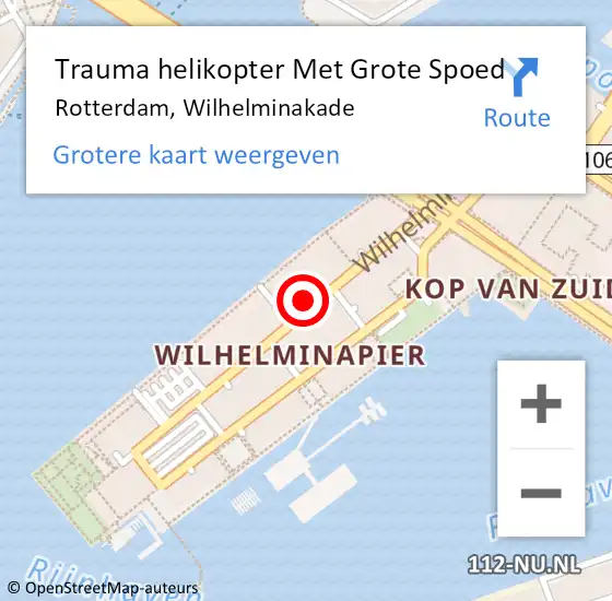 Locatie op kaart van de 112 melding: Trauma helikopter Met Grote Spoed Naar Rotterdam, Wilhelminakade op 26 september 2024 00:58