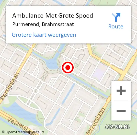 Locatie op kaart van de 112 melding: Ambulance Met Grote Spoed Naar Purmerend, Brahmsstraat op 26 september 2024 01:01