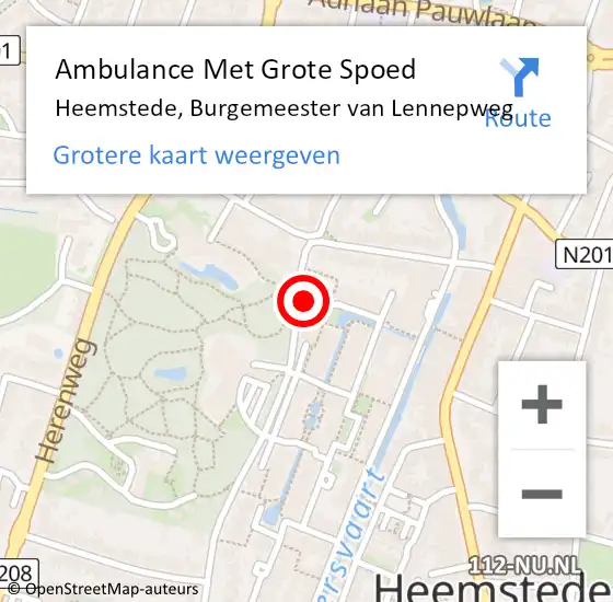 Locatie op kaart van de 112 melding: Ambulance Met Grote Spoed Naar Heemstede, Burgemeester van Lennepweg op 26 september 2024 01:21