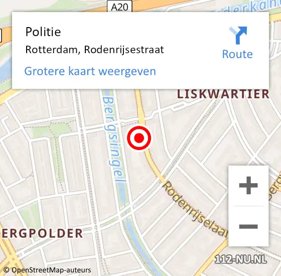 Locatie op kaart van de 112 melding: Politie Rotterdam, Rodenrijsestraat op 26 september 2024 01:42