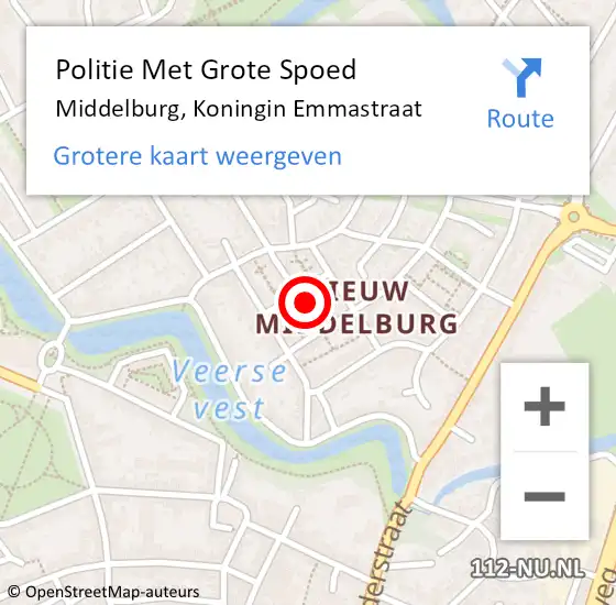 Locatie op kaart van de 112 melding: Politie Met Grote Spoed Naar Middelburg, Koningin Emmastraat op 26 september 2024 02:03