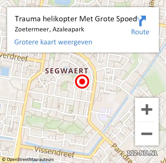 Locatie op kaart van de 112 melding: Trauma helikopter Met Grote Spoed Naar Zoetermeer, Azaleapark op 26 september 2024 04:16