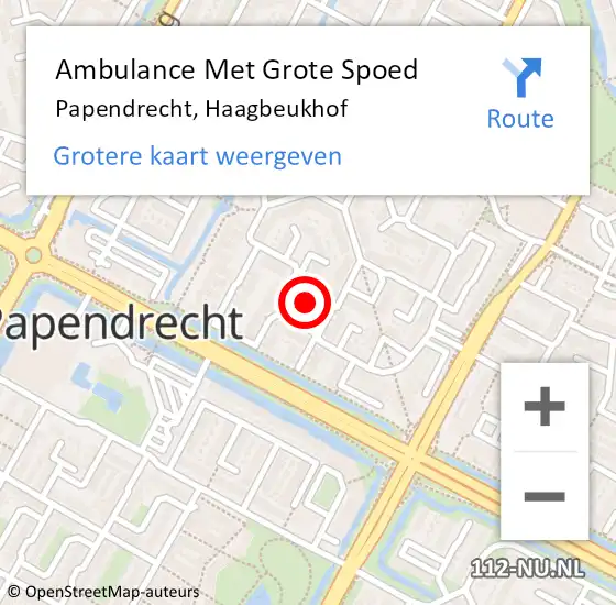 Locatie op kaart van de 112 melding: Ambulance Met Grote Spoed Naar Papendrecht, Haagbeukhof op 26 september 2024 05:13