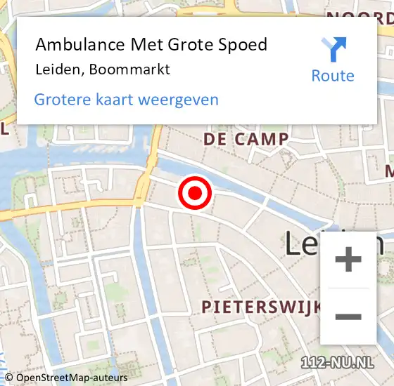 Locatie op kaart van de 112 melding: Ambulance Met Grote Spoed Naar Leiden, Boommarkt op 26 september 2024 05:14