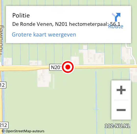 Locatie op kaart van de 112 melding: Politie De Ronde Venen, N201 hectometerpaal: 56,1 op 26 september 2024 05:18