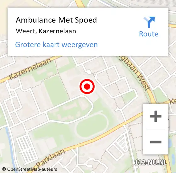 Locatie op kaart van de 112 melding: Ambulance Met Spoed Naar Weert, Kazernelaan op 26 september 2024 05:27