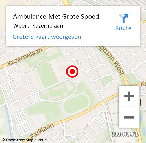 Locatie op kaart van de 112 melding: Ambulance Met Grote Spoed Naar Weert, Kazernelaan op 26 september 2024 05:31