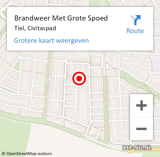 Locatie op kaart van de 112 melding: Brandweer Met Grote Spoed Naar Tiel, Civitaspad op 26 september 2024 05:42