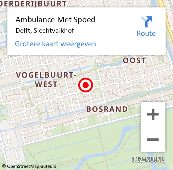 Locatie op kaart van de 112 melding: Ambulance Met Spoed Naar Delft, Slechtvalkhof op 26 september 2024 06:14