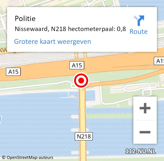 Locatie op kaart van de 112 melding: Politie Nissewaard, N218 hectometerpaal: 0,8 op 26 september 2024 06:25