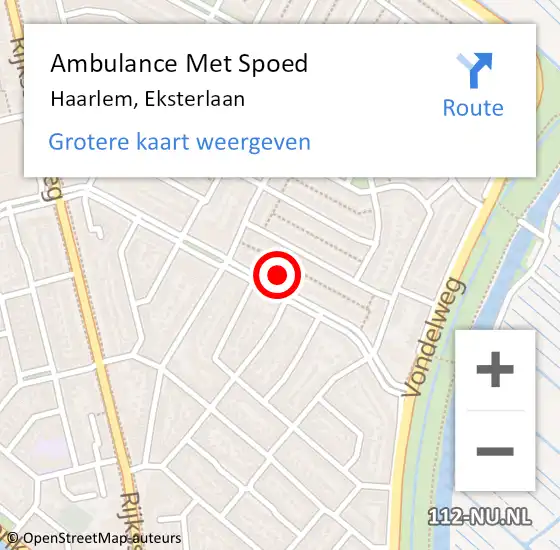 Locatie op kaart van de 112 melding: Ambulance Met Spoed Naar Haarlem, Eksterlaan op 26 september 2024 06:51