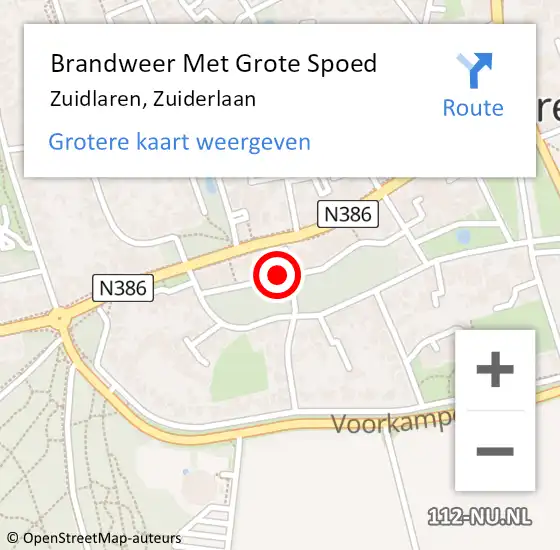 Locatie op kaart van de 112 melding: Brandweer Met Grote Spoed Naar Zuidlaren, Zuiderlaan op 26 september 2024 07:01