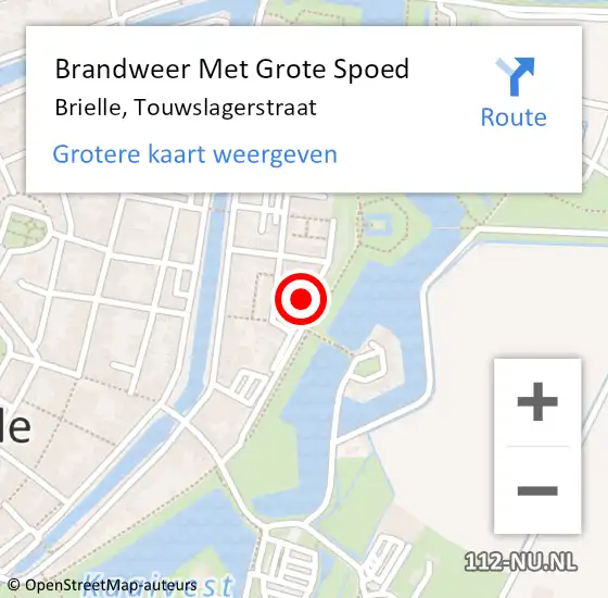 Locatie op kaart van de 112 melding: Brandweer Met Grote Spoed Naar Brielle, Touwslagerstraat op 26 september 2024 07:49