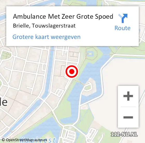 Locatie op kaart van de 112 melding: Ambulance Met Zeer Grote Spoed Naar Brielle, Touwslagerstraat op 26 september 2024 07:49