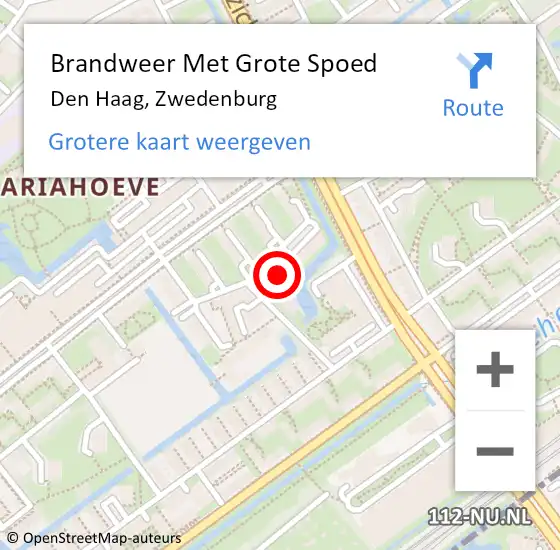 Locatie op kaart van de 112 melding: Brandweer Met Grote Spoed Naar Den Haag, Zwedenburg op 26 september 2024 07:56