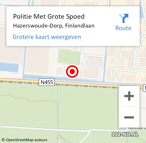 Locatie op kaart van de 112 melding: Politie Met Grote Spoed Naar Hazerswoude-Dorp, Finlandlaan op 26 september 2024 08:09