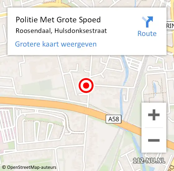 Locatie op kaart van de 112 melding: Politie Met Grote Spoed Naar Roosendaal, Hulsdonksestraat op 26 september 2024 08:15