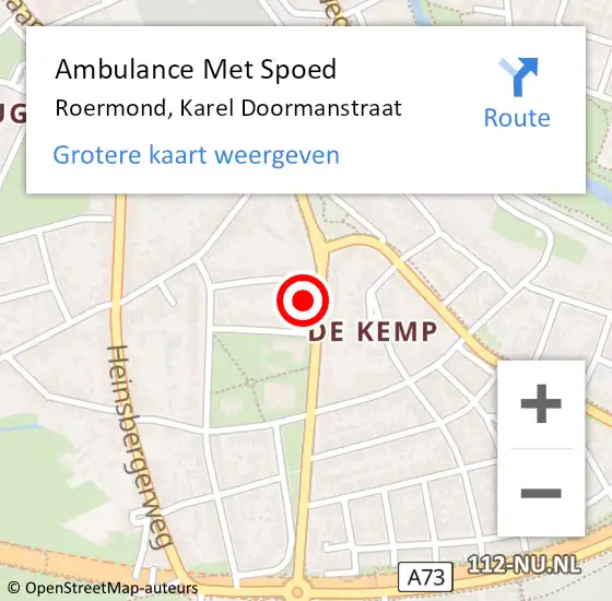 Locatie op kaart van de 112 melding: Ambulance Met Spoed Naar Roermond, Karel Doormanstraat op 26 september 2024 08:16