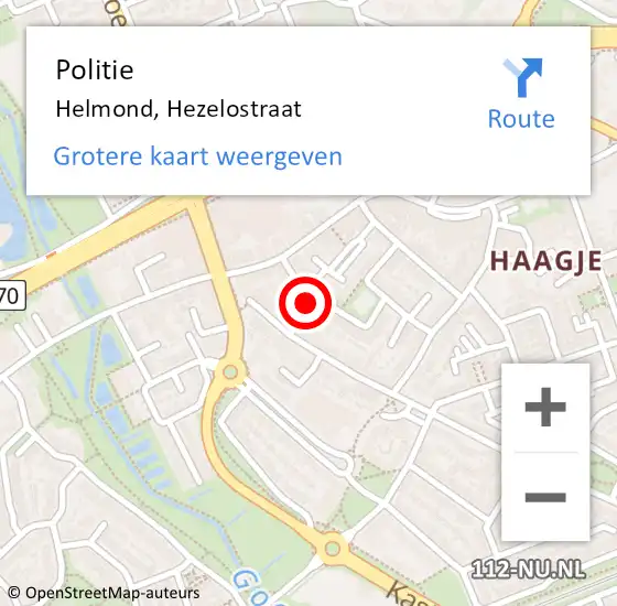 Locatie op kaart van de 112 melding: Politie Helmond, Hezelostraat op 26 september 2024 08:25