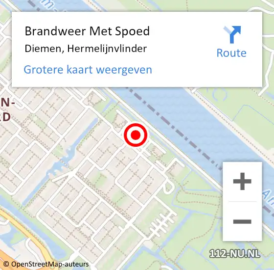 Locatie op kaart van de 112 melding: Brandweer Met Spoed Naar Diemen, Hermelijnvlinder op 26 september 2024 08:31