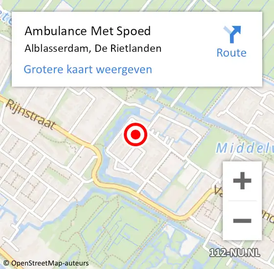 Locatie op kaart van de 112 melding: Ambulance Met Spoed Naar Alblasserdam, De Rietlanden op 26 september 2024 08:39