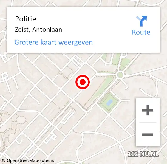 Locatie op kaart van de 112 melding: Politie Zeist, Antonlaan op 26 september 2024 08:40