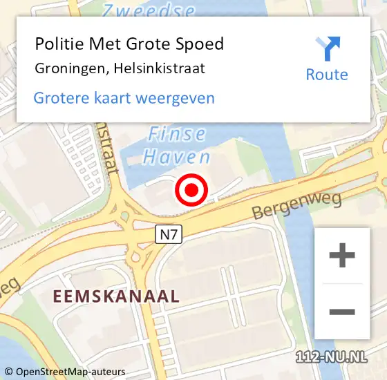 Locatie op kaart van de 112 melding: Politie Met Grote Spoed Naar Groningen, Helsinkistraat op 26 september 2024 08:42