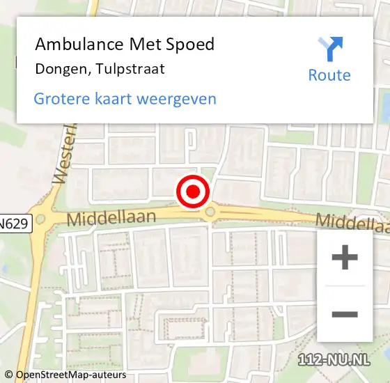 Locatie op kaart van de 112 melding: Ambulance Met Spoed Naar Dongen, Tulpstraat op 18 oktober 2013 10:54