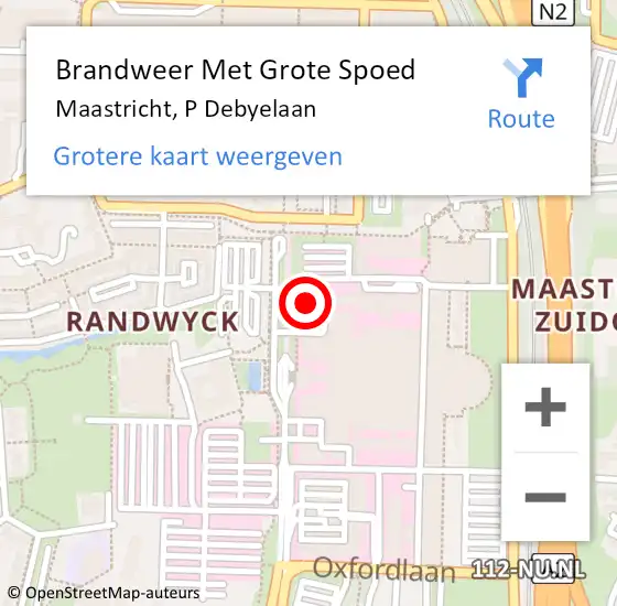 Locatie op kaart van de 112 melding: Brandweer Met Grote Spoed Naar Maastricht, P Debyelaan op 26 september 2024 08:51