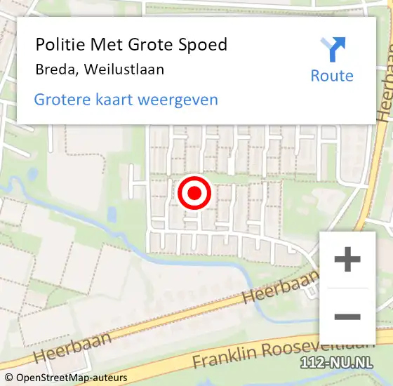 Locatie op kaart van de 112 melding: Politie Met Grote Spoed Naar Breda, Weilustlaan op 26 september 2024 09:01