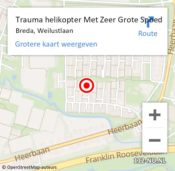 Locatie op kaart van de 112 melding: Trauma helikopter Met Zeer Grote Spoed Naar Breda, Weilustlaan op 26 september 2024 09:03