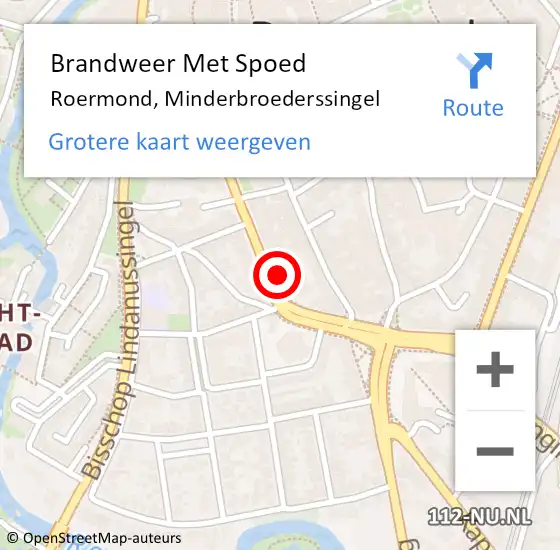 Locatie op kaart van de 112 melding: Brandweer Met Spoed Naar Roermond, Minderbroederssingel op 26 september 2024 09:05