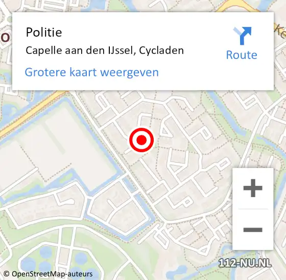 Locatie op kaart van de 112 melding: Politie Capelle aan den IJssel, Cycladen op 26 september 2024 09:24