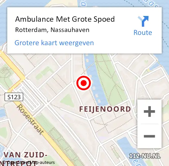 Locatie op kaart van de 112 melding: Ambulance Met Grote Spoed Naar Rotterdam, Nassauhaven op 26 september 2024 09:25